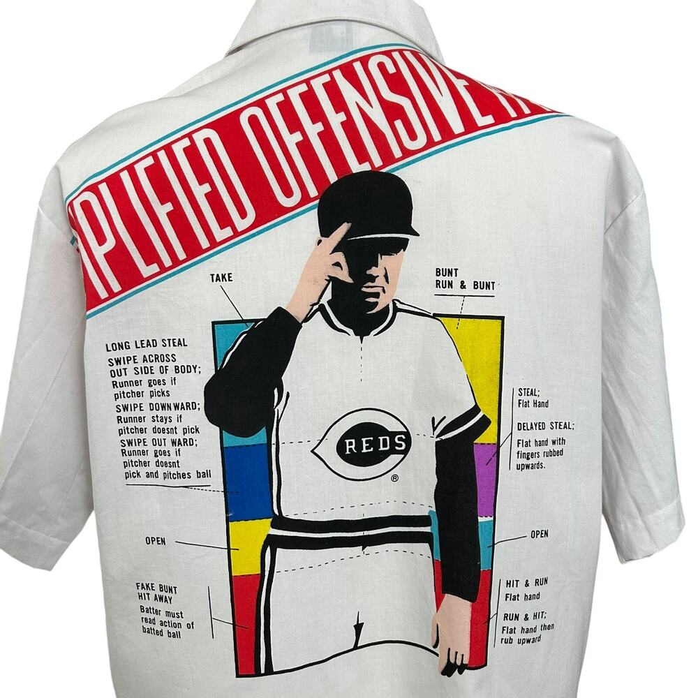 NWT Vtg 80s Cliff Engle MLB Cincinnati Reds Coach Signals Button Shirt L Deadstk